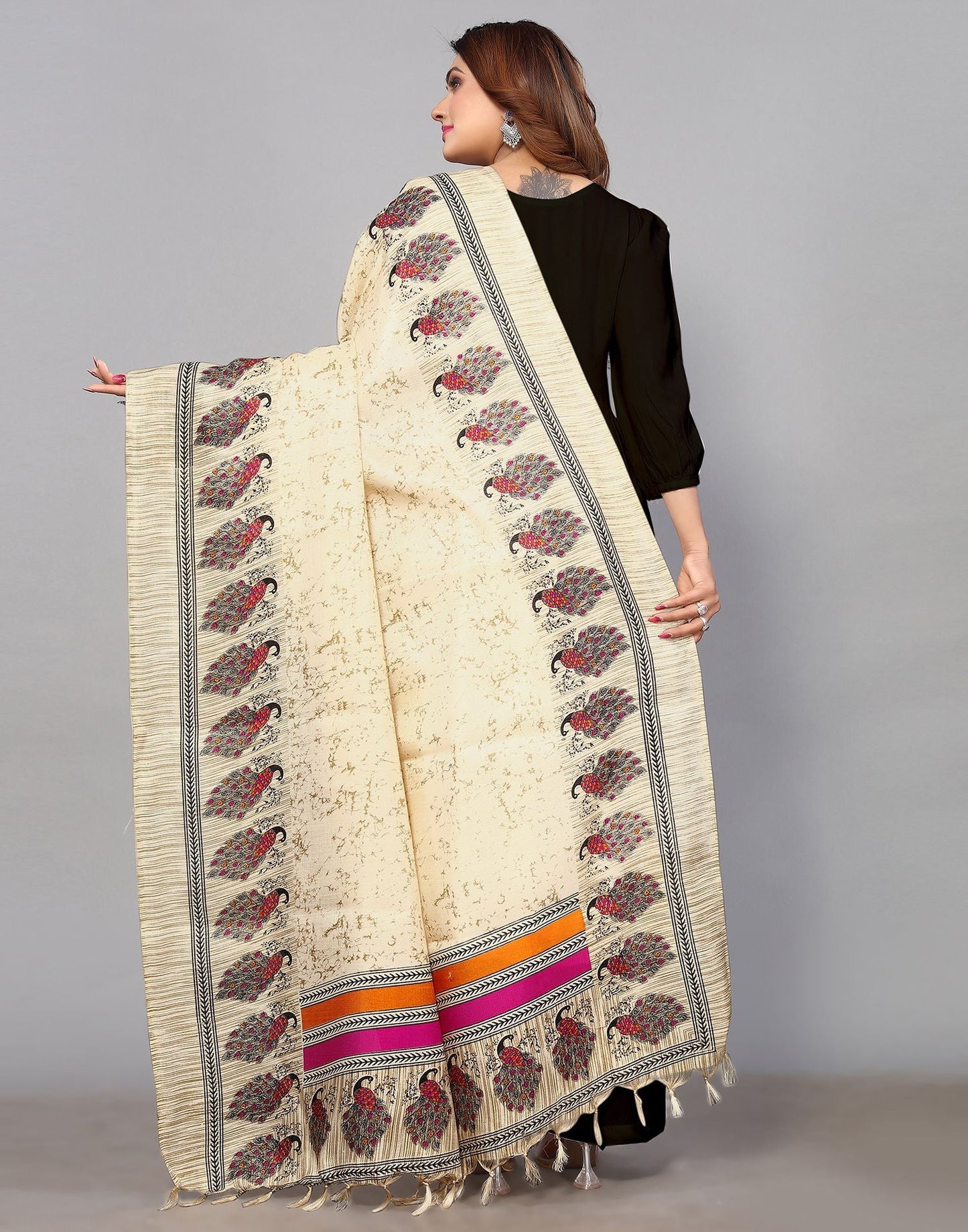 Cream Khadi Silk Dupatta | Leemboodi