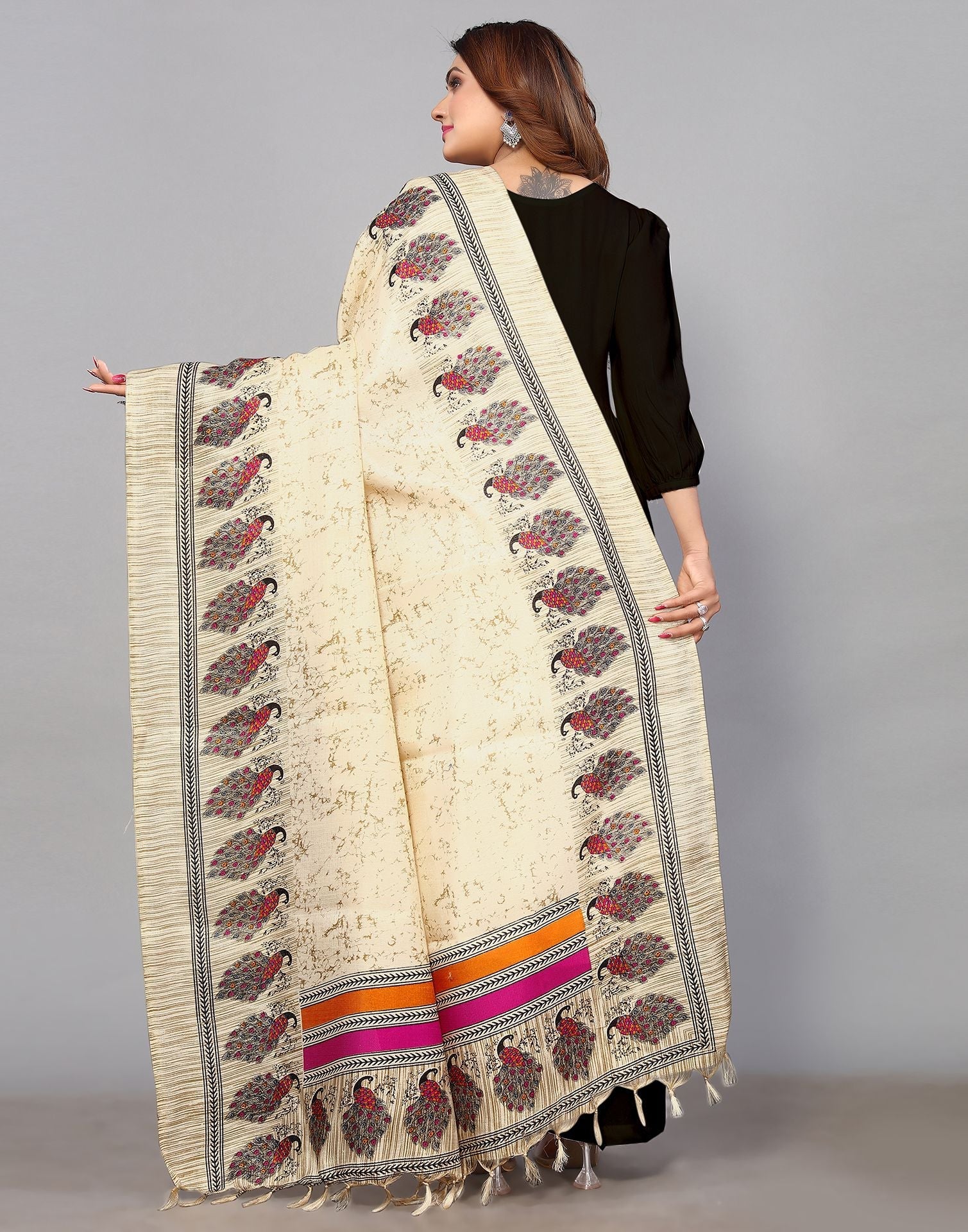 Cream Khadi Silk Dupatta | Leemboodi
