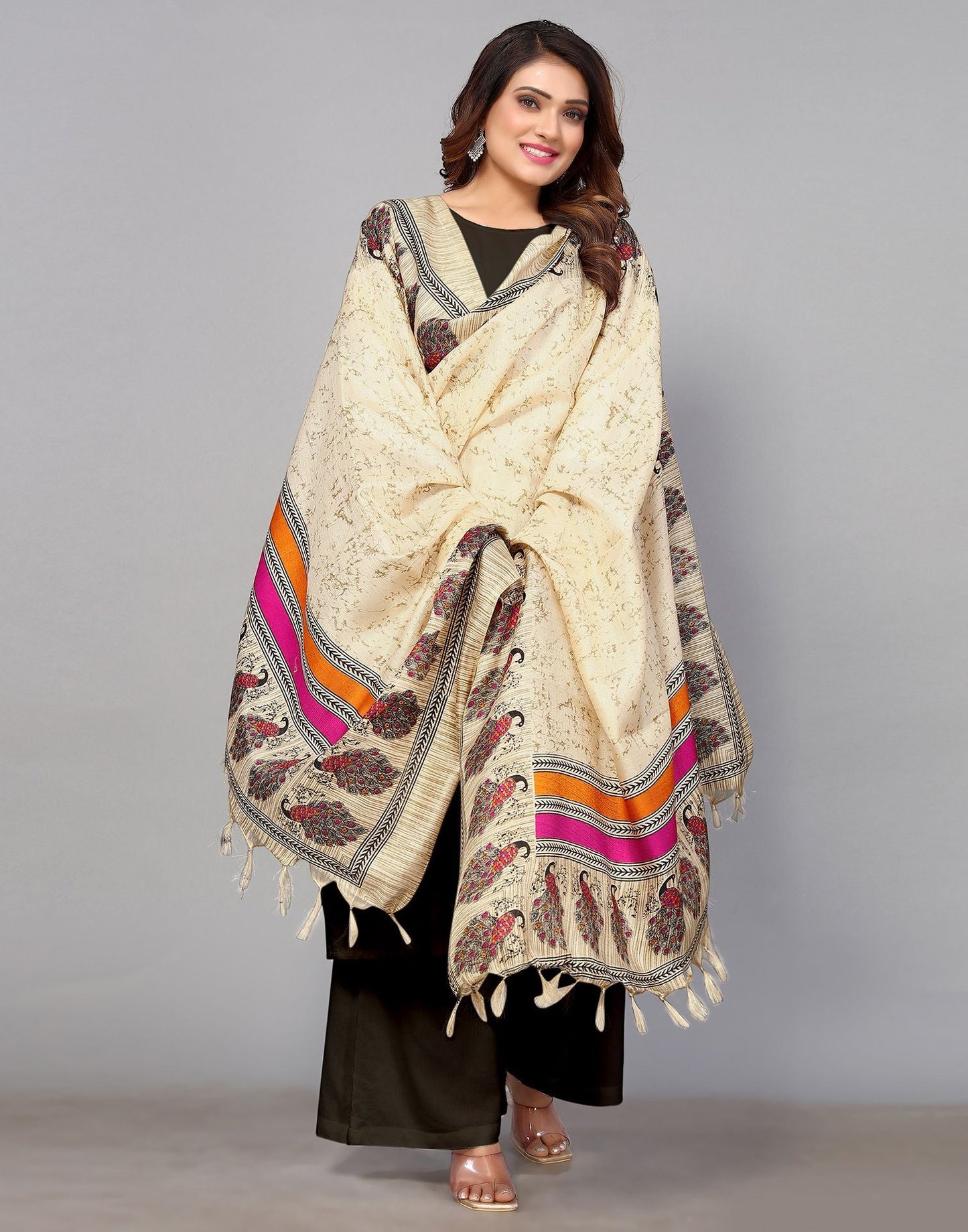 Cream Khadi Silk Dupatta | Leemboodi