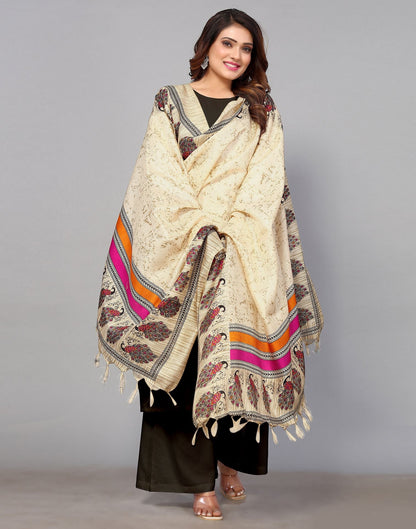 Cream Khadi Silk Dupatta | Leemboodi