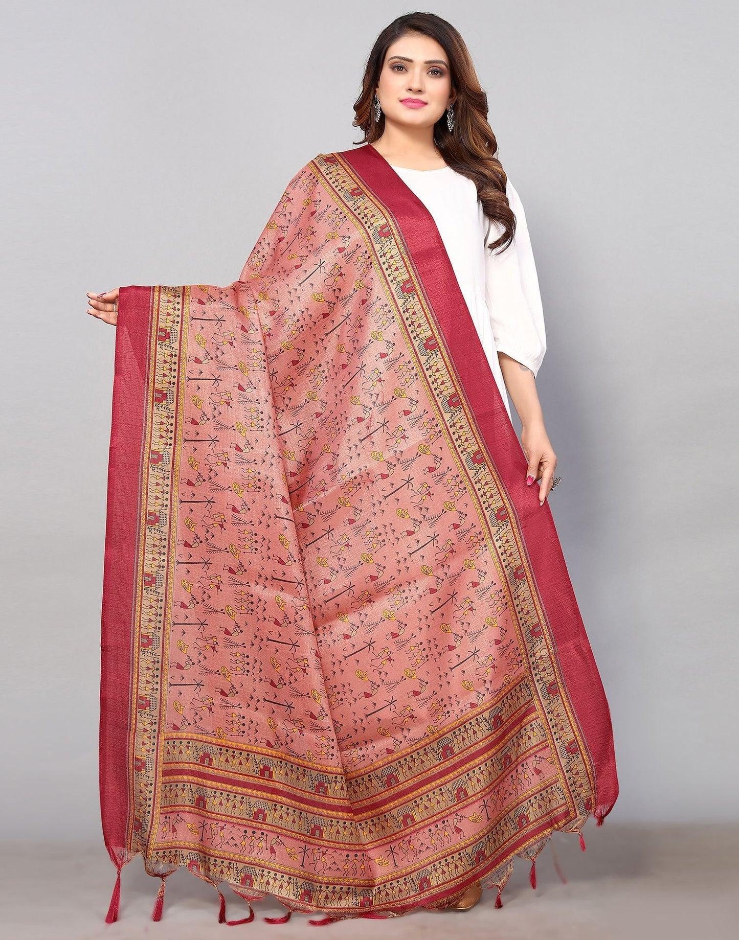 Dark Dusty Pink Khadi Silk Dupatta | Leemboodi