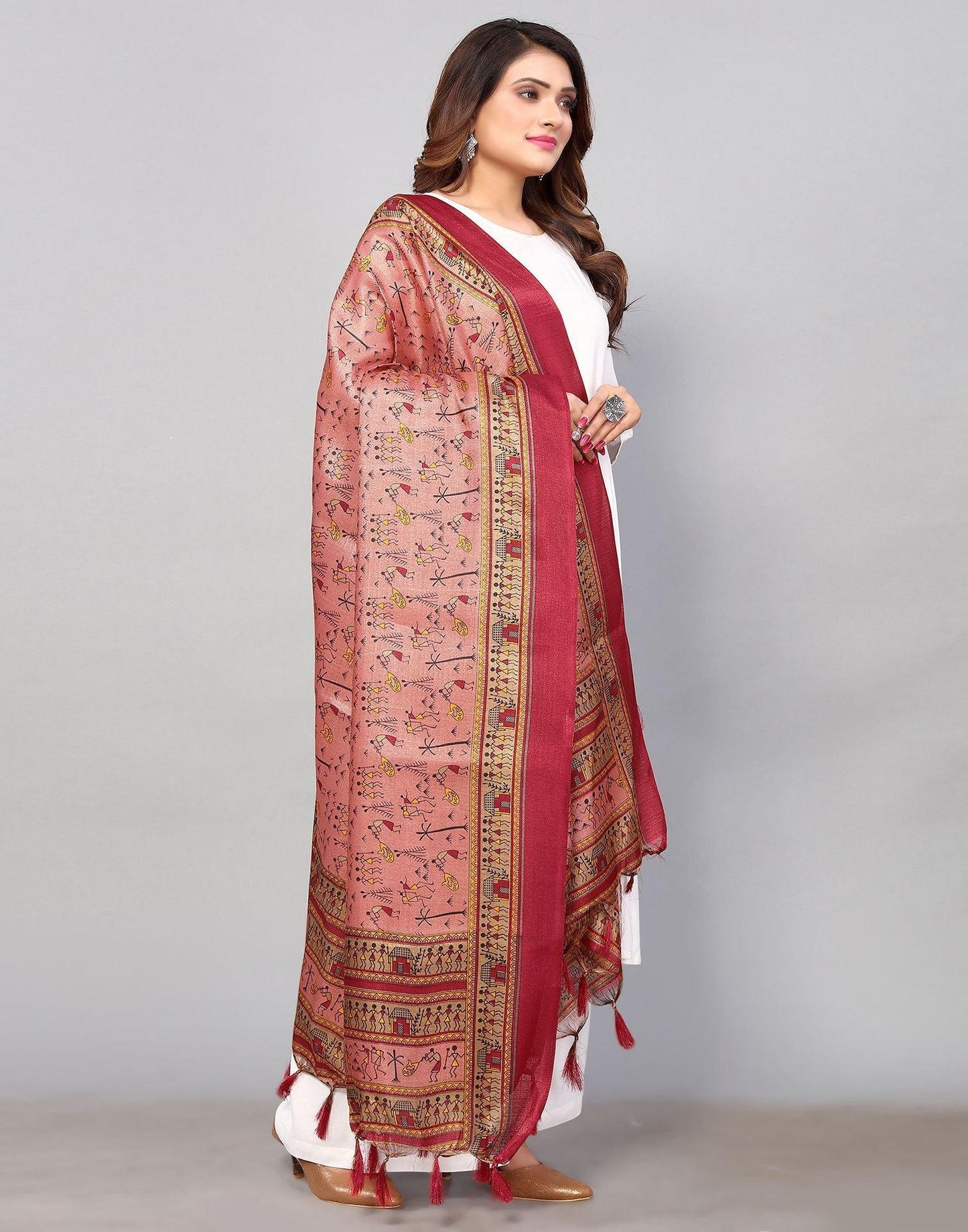 Dark Dusty Pink Khadi Silk Dupatta | Leemboodi