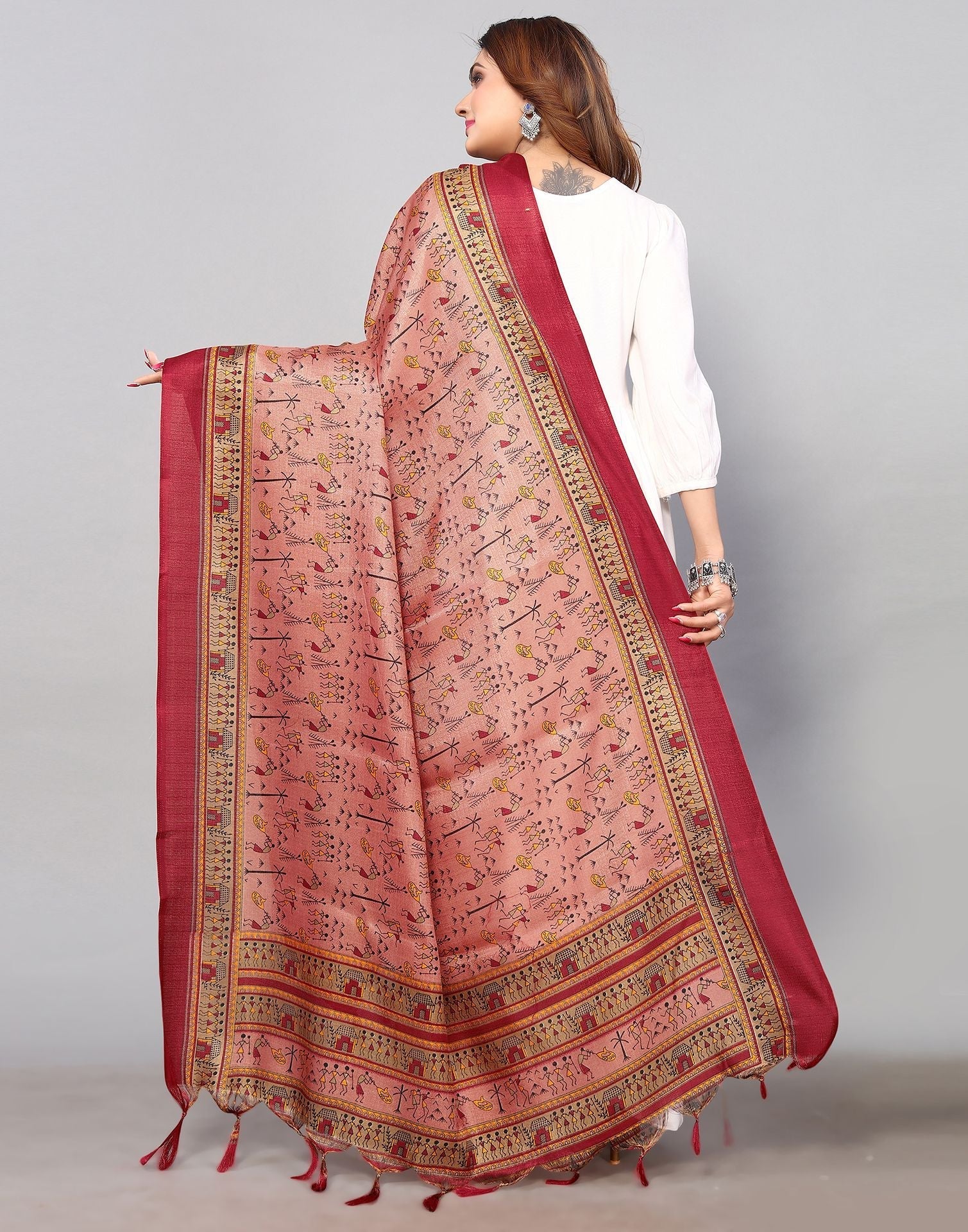 Dark Dusty Pink Khadi Silk Dupatta | Leemboodi