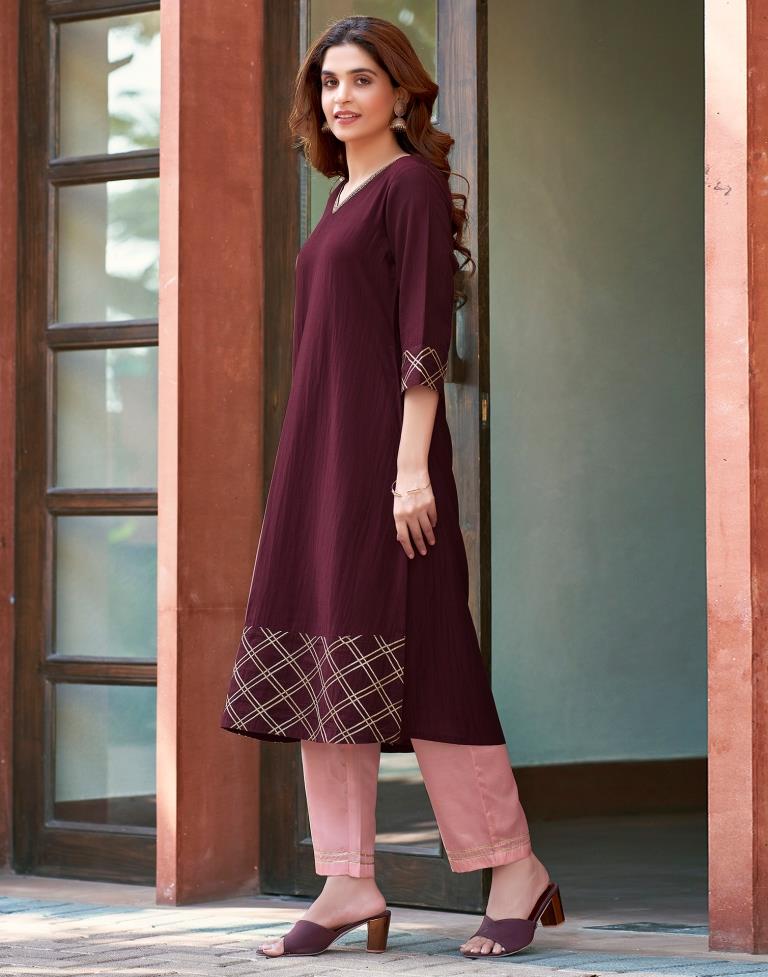 Maroon Chinnon Printed Kurta Set With Dupatta