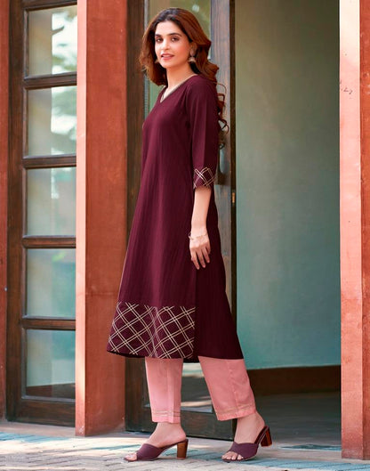 Maroon Chinnon Printed Kurta Set With Dupatta