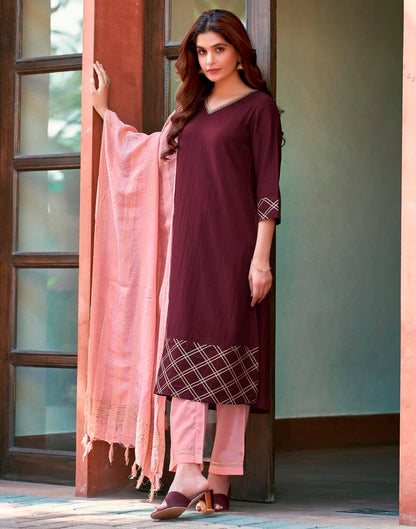 Maroon Chinnon Printed Kurta Set With Dupatta