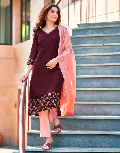 Maroon Chinnon Printed Kurta Set With Dupatta