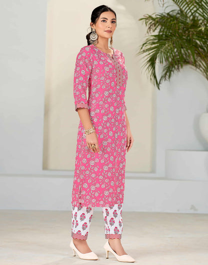 Pink Printed Rayon Straight Kurta With Pant And Dupatta