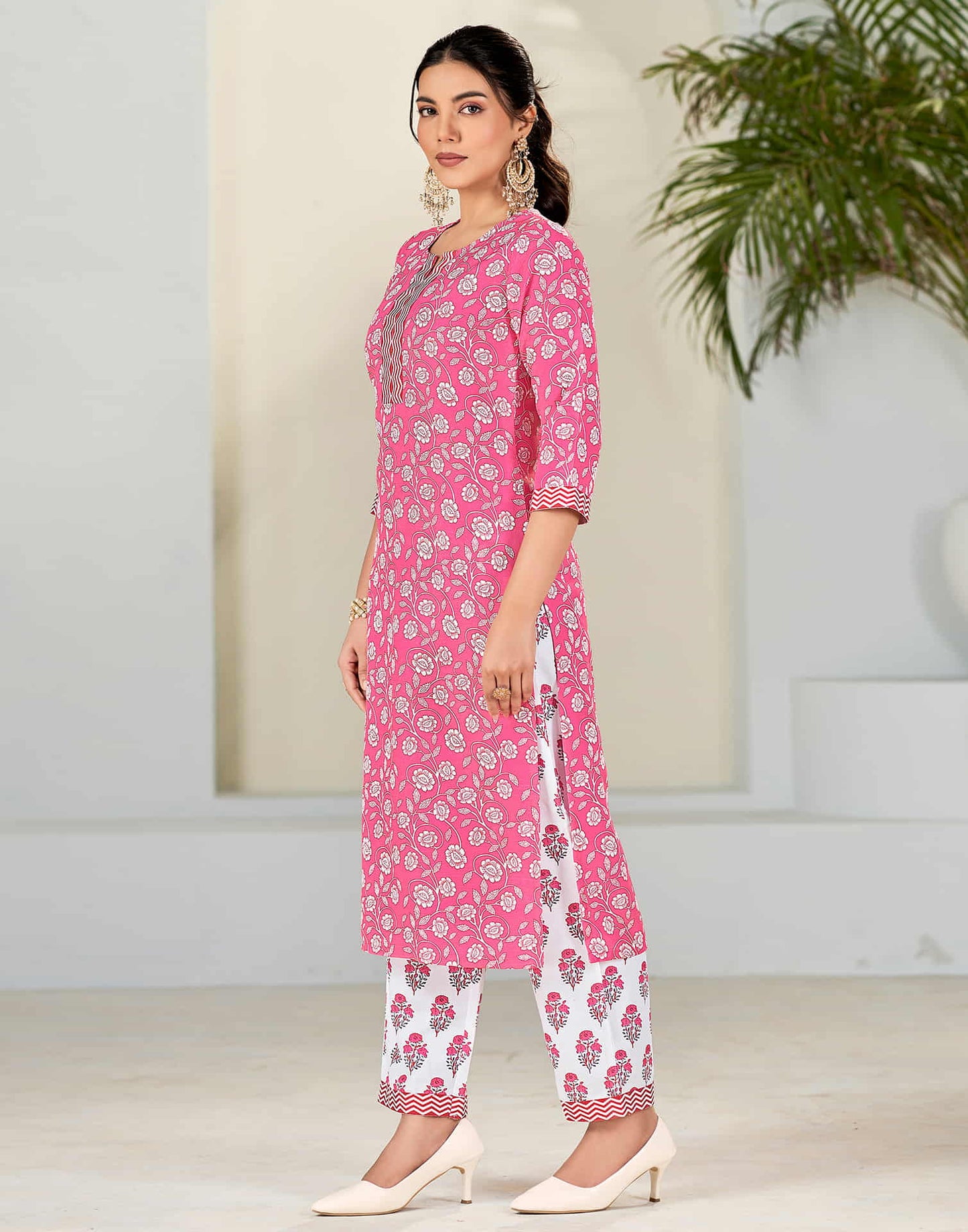 Pink Printed Rayon Straight Kurta With Pant And Dupatta