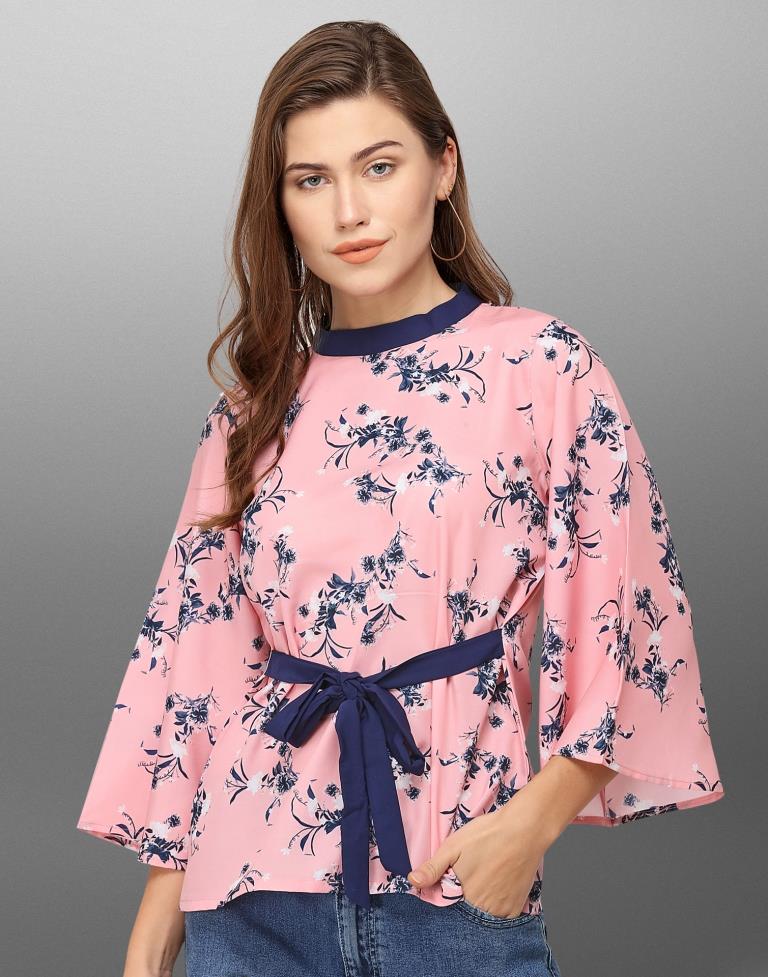 Marvelous Pink Coloured Digital Printed Crepe Tops | Leemboodi