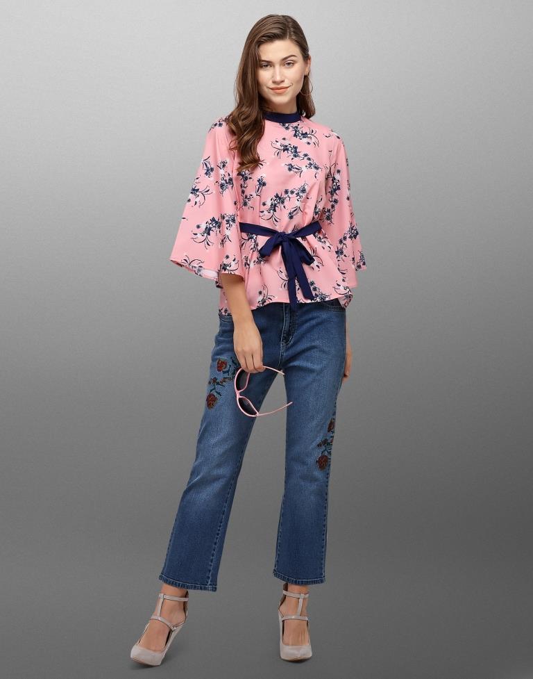 Marvelous Pink Coloured Digital Printed Crepe Tops | Leemboodi