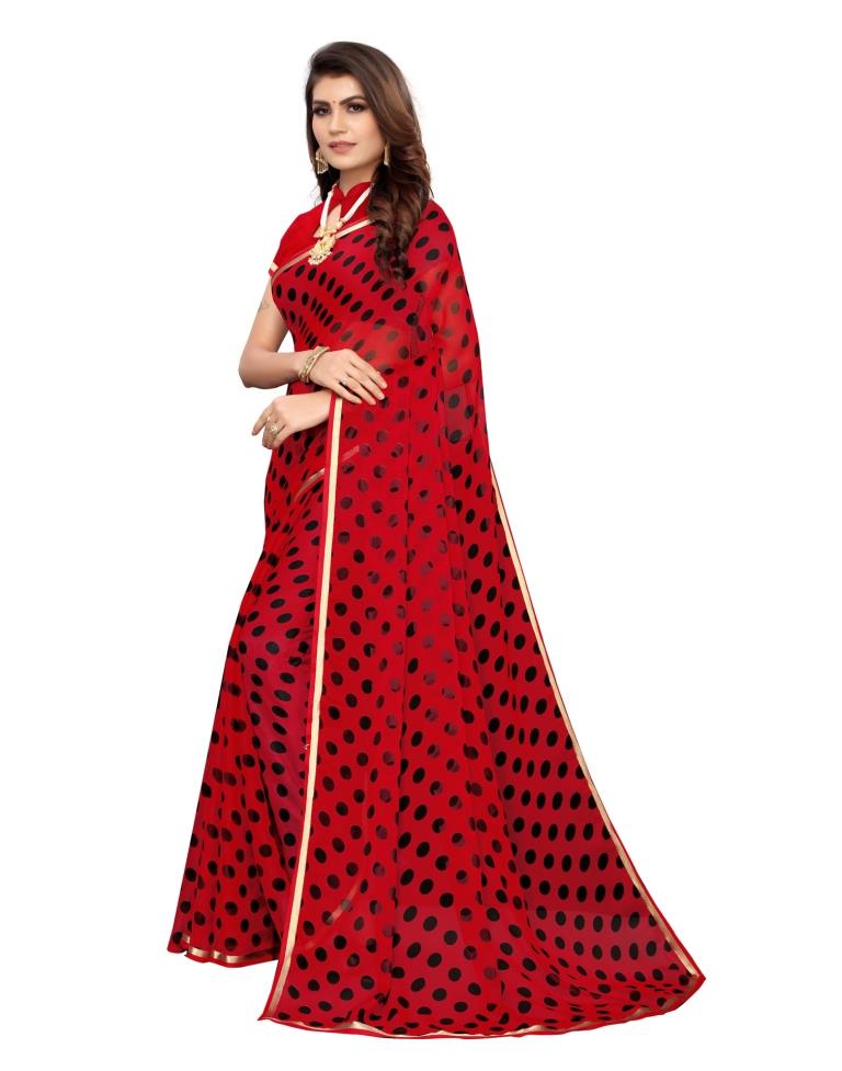 Red Coloured Printed Chiffon Saree | Sudathi