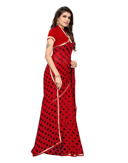 Red Coloured Printed Chiffon Saree | Sudathi