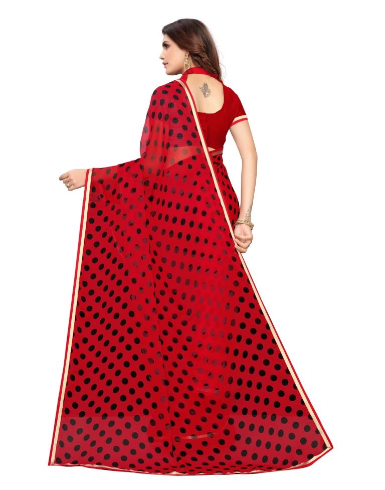 Red Coloured Printed Chiffon Saree | Sudathi