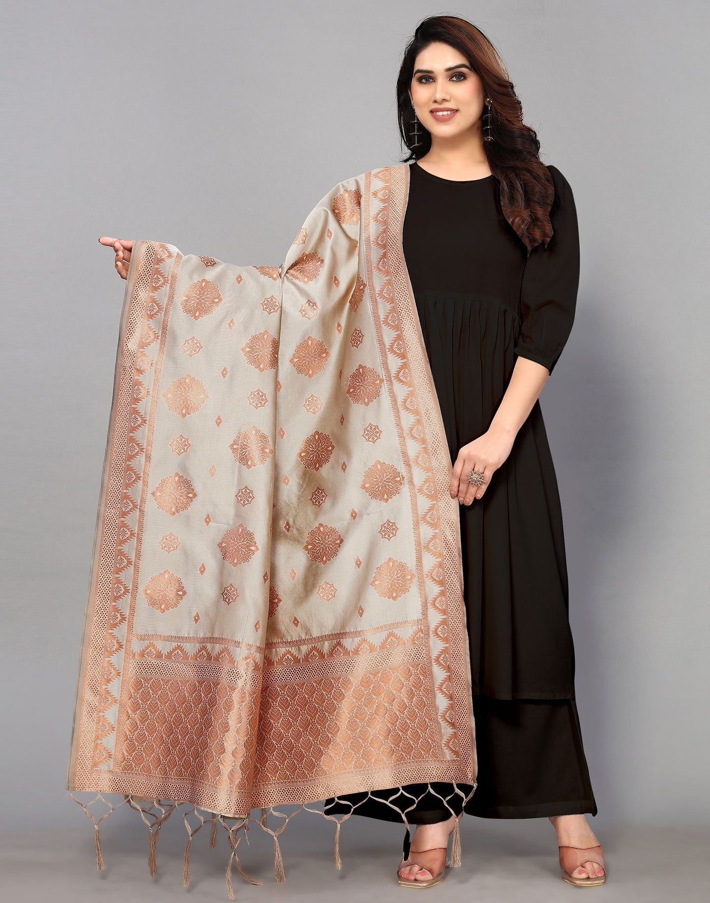 Light Brown Silk Dupatta | Leemboodi