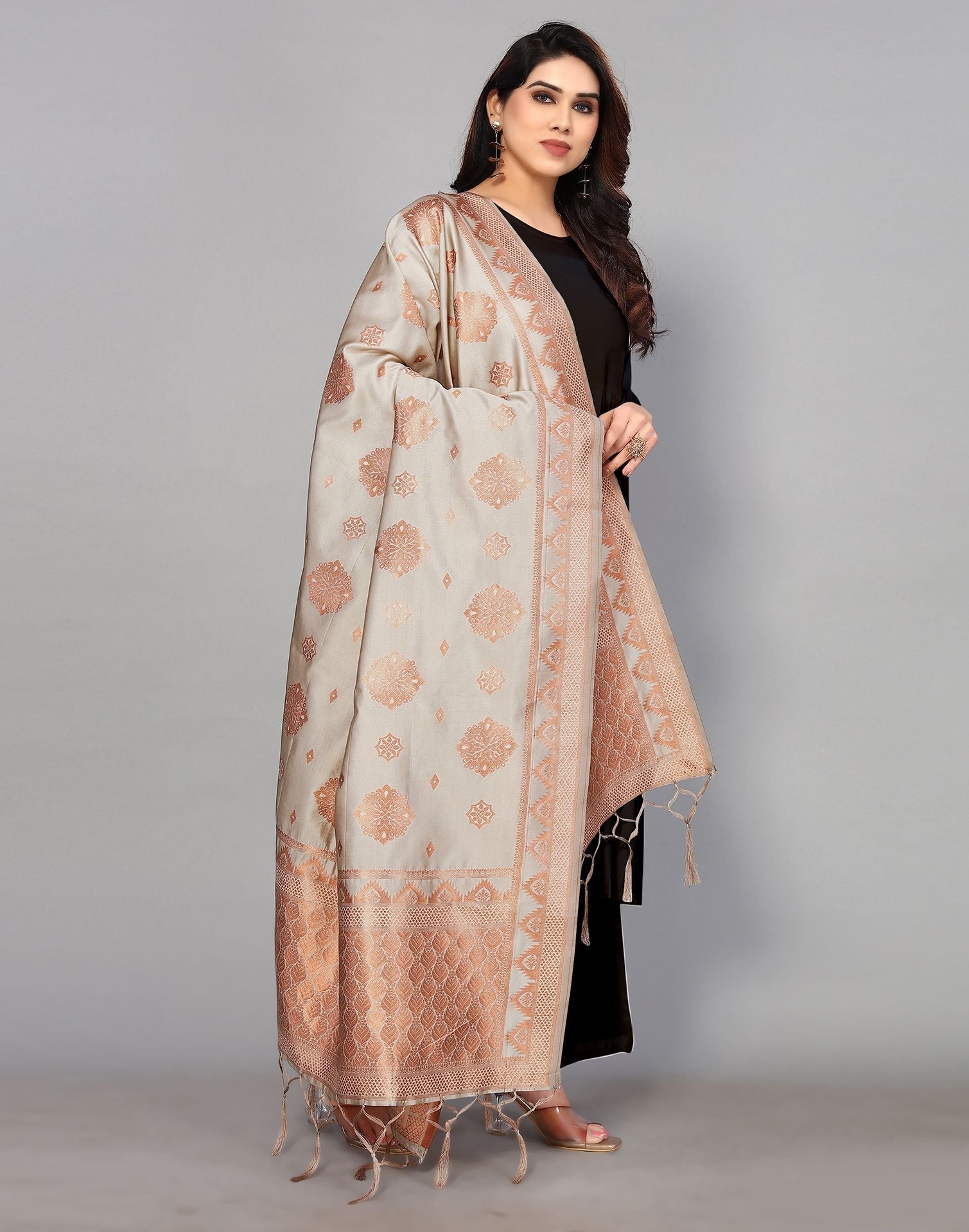 Light Brown Silk Dupatta | Leemboodi