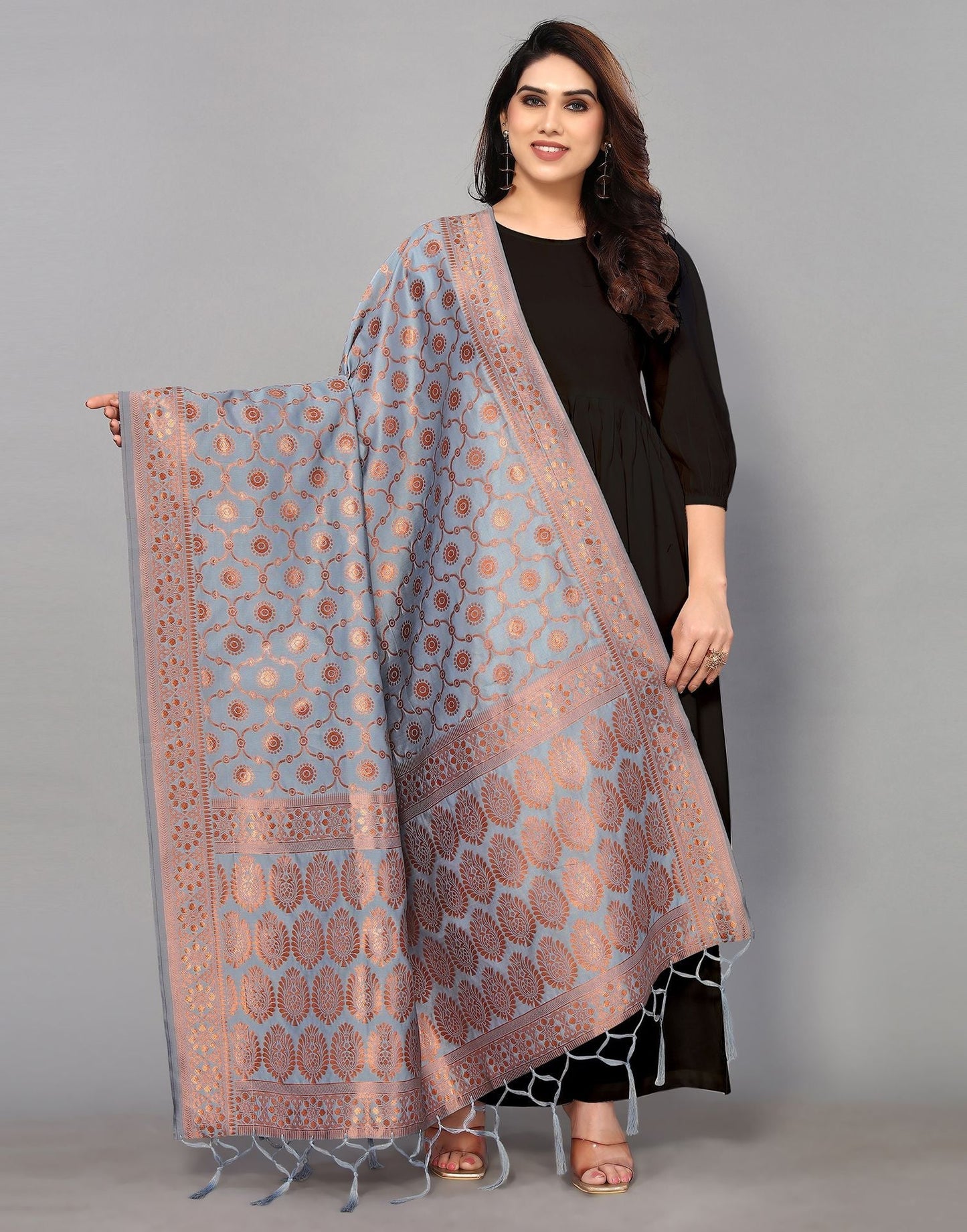 Light Blue( Grey) Silk Dupatta | Leemboodi