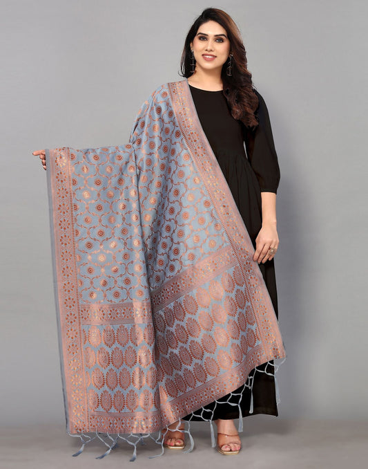 Light Blue( Grey) Silk Dupatta | Leemboodi