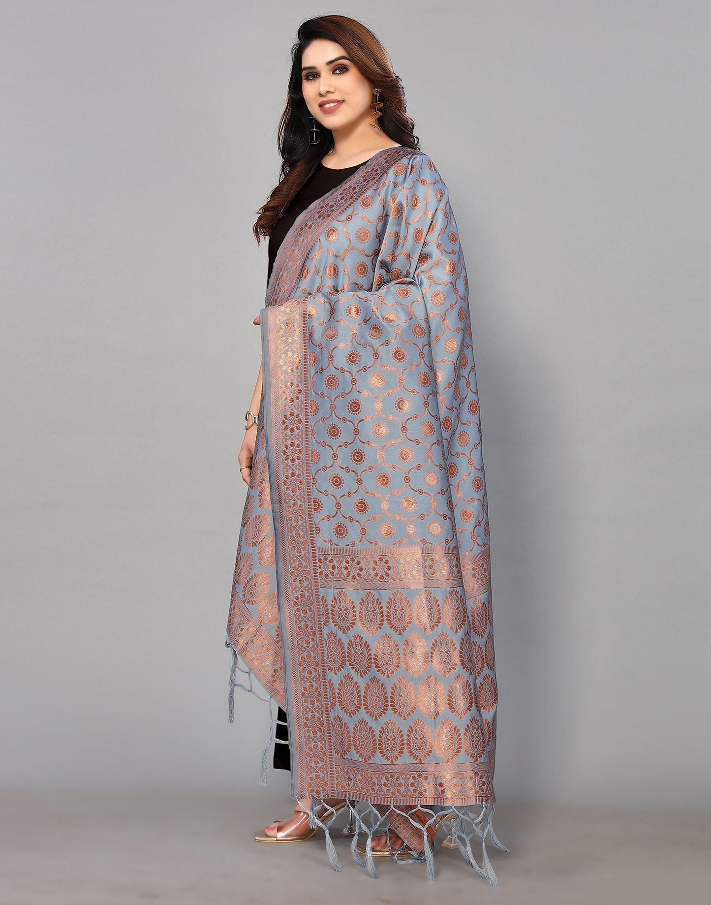 Light Blue( Grey) Silk Dupatta | Leemboodi