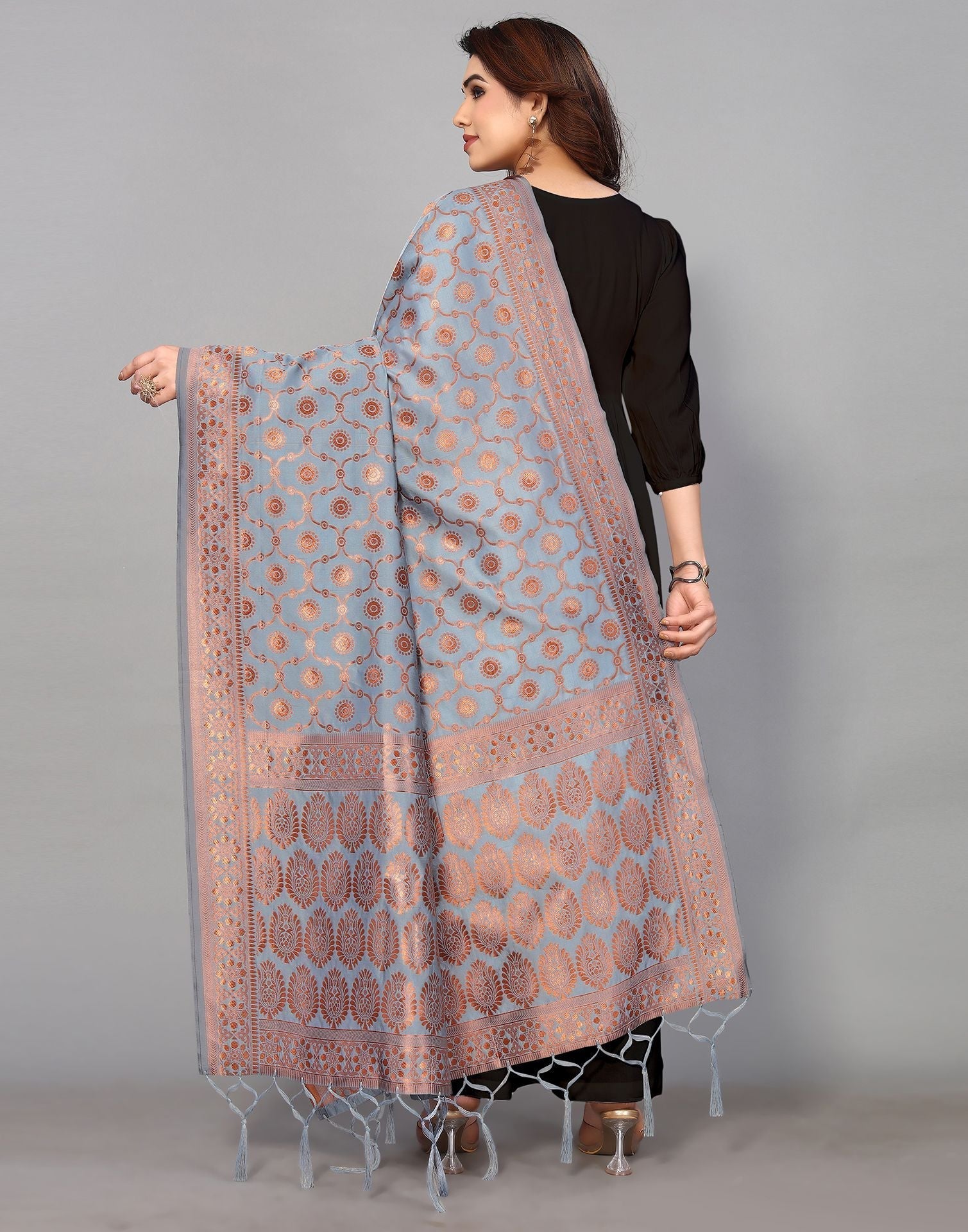 Light Blue( Grey) Silk Dupatta | Leemboodi