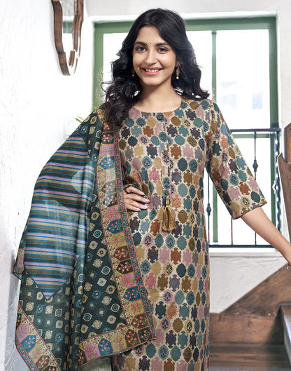 Multi Printed Rayon Straight Kurta Set With Dupatta