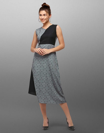 Grey Coloured Digital Printed Crepe Dress | Leemboodi