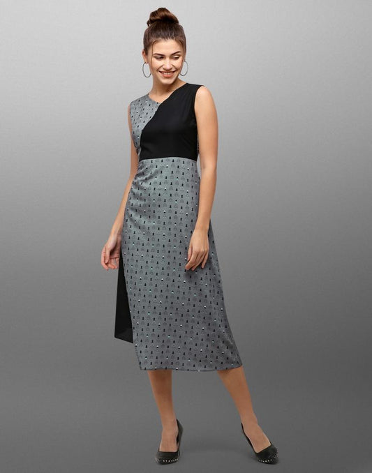 Grey Coloured Digital Printed Crepe Dress | Leemboodi