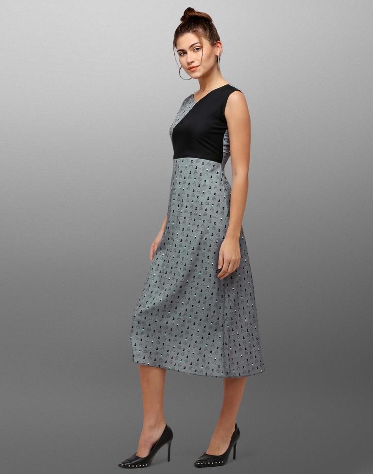 Grey Coloured Digital Printed Crepe Dress | Leemboodi