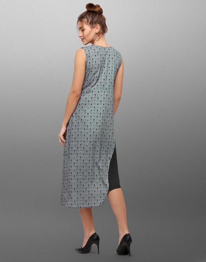 Grey Coloured Digital Printed Crepe Dress | Leemboodi