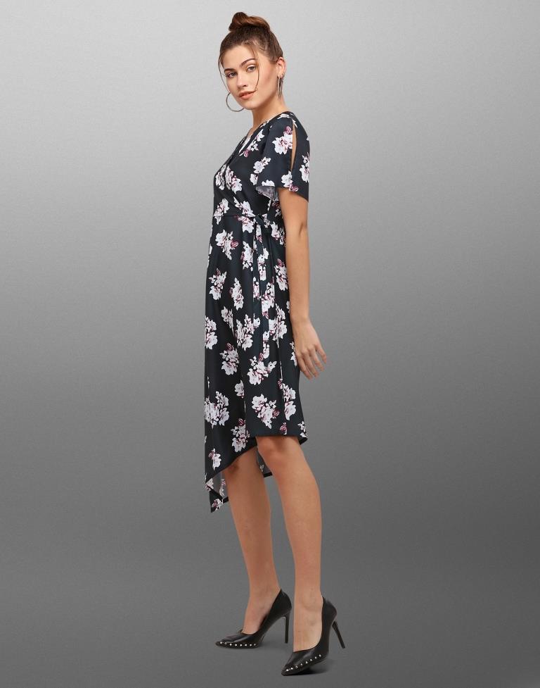 Black Coloured Digital Printed Crepe Dress | Sudathi