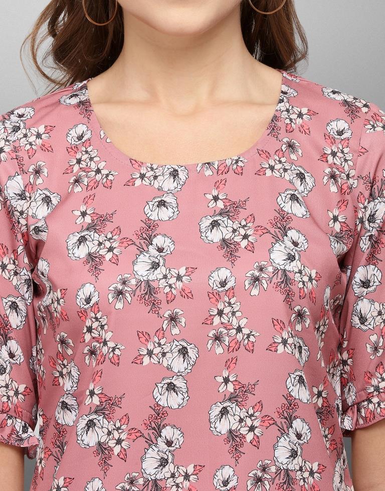 Graceful Pink Coloured Digital Printed Crepe Tops | Sudathi