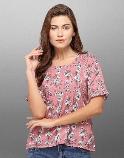 Graceful Pink Coloured Digital Printed Crepe Tops | Sudathi