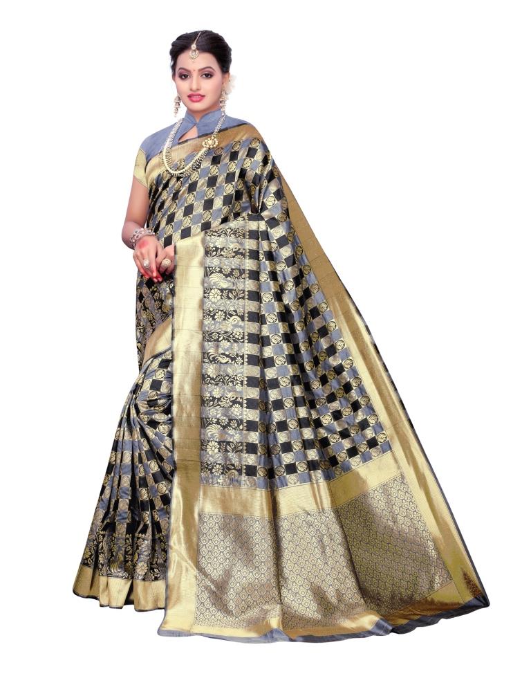 Grey Coloured Poly Silk Jacquard Partywear saree | Sudathi