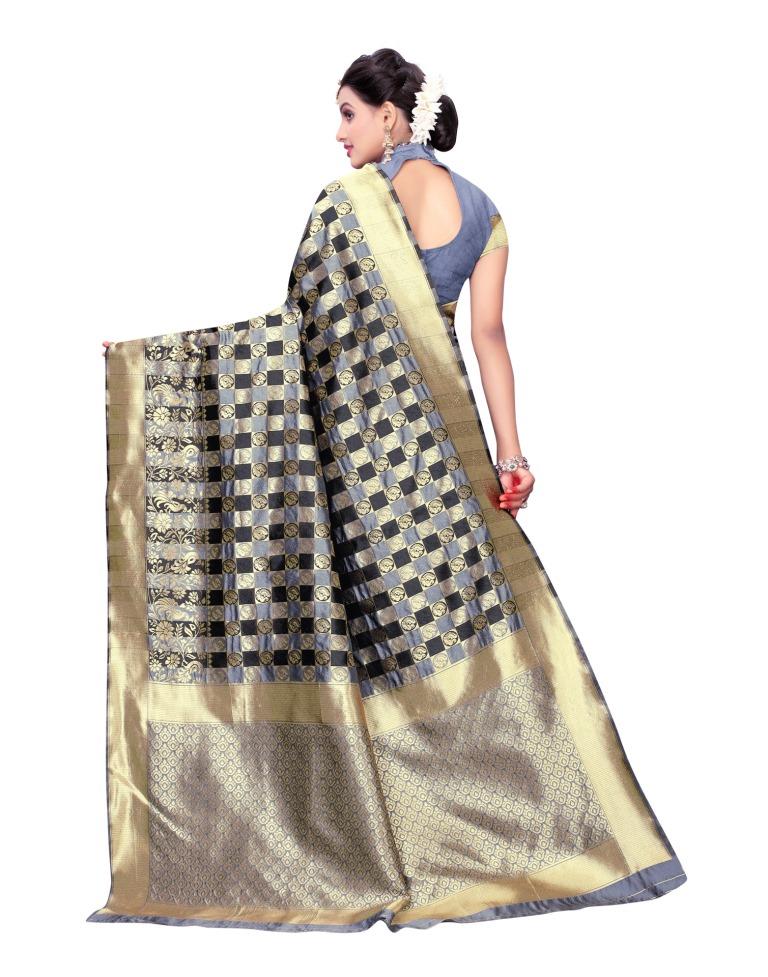 Grey Coloured Poly Silk Jacquard Partywear saree | Sudathi