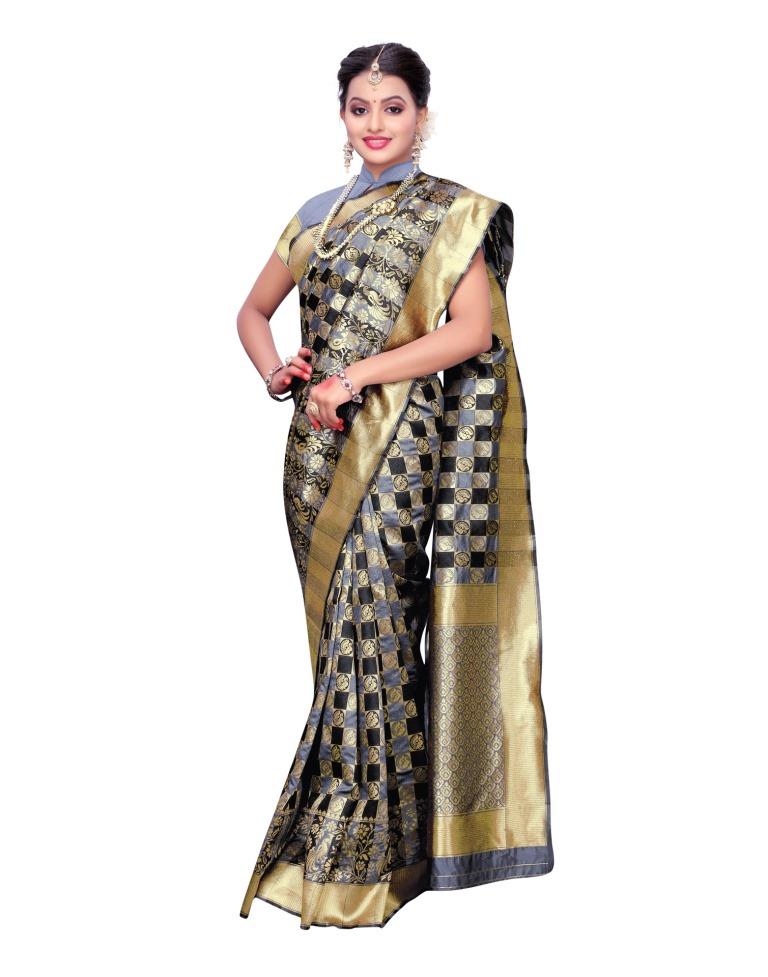 Grey Coloured Poly Silk Jacquard Partywear saree | Sudathi