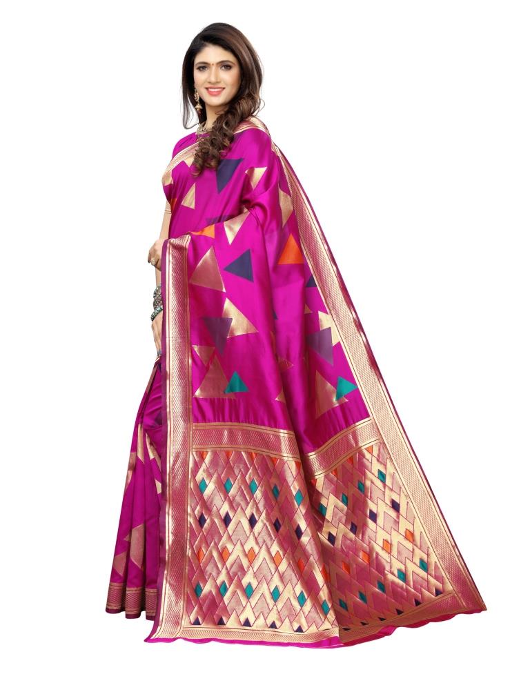 Pink Coloured Poly Silk Jacquard Partywear saree | Sudathi