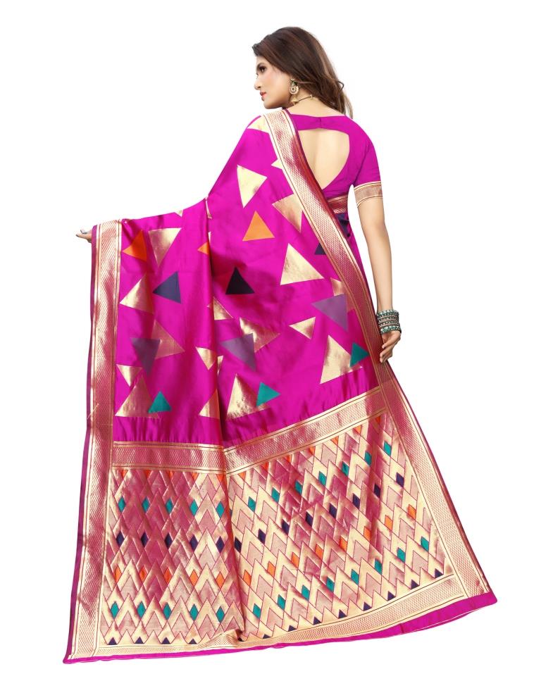 Pink Coloured Poly Silk Jacquard Partywear saree | Sudathi