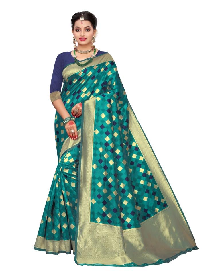 Turquoise Coloured Poly Silk Jacquard Partywear saree | Sudathi