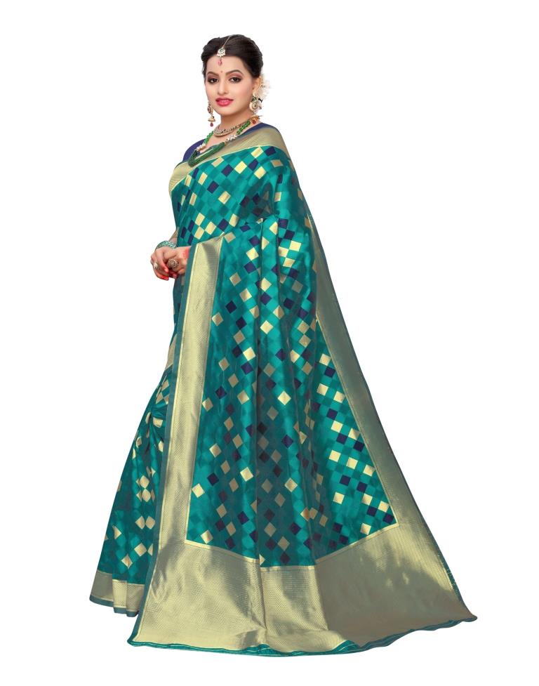 Turquoise Coloured Poly Silk Jacquard Partywear saree | Sudathi