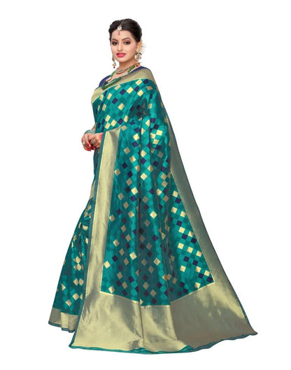 Turquoise Coloured Poly Silk Jacquard Partywear saree | Sudathi