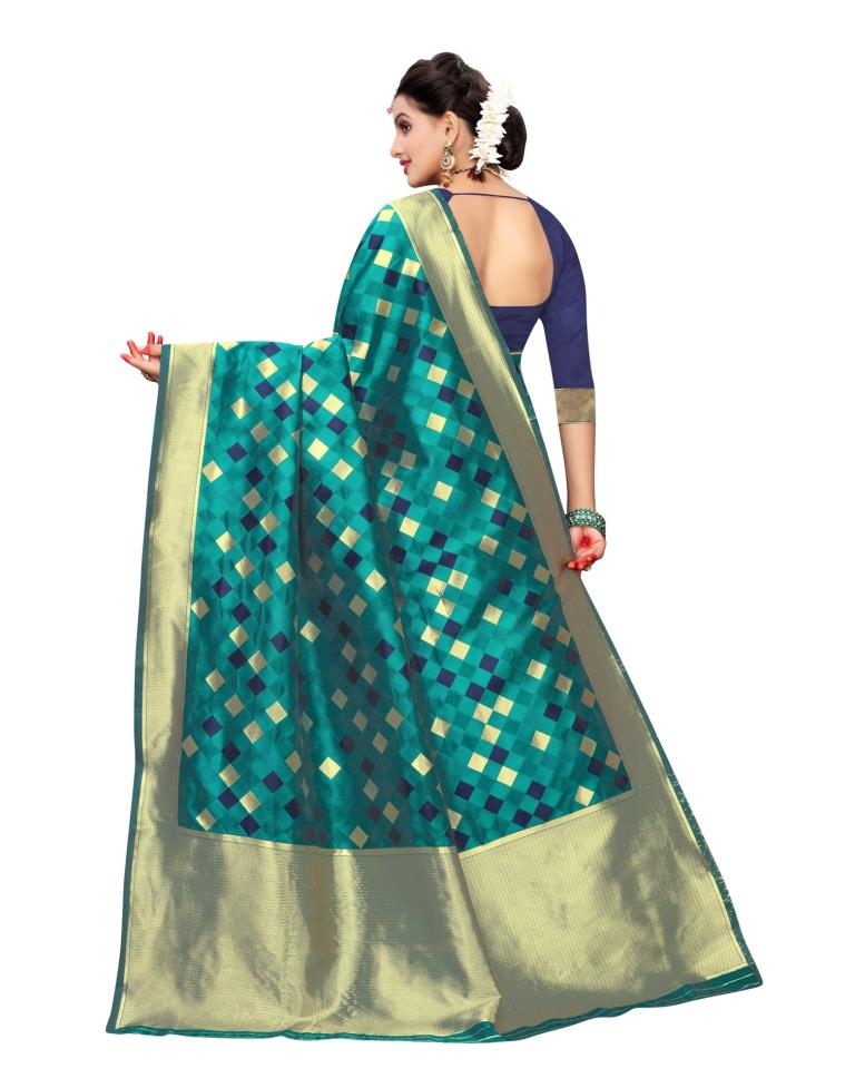 Turquoise Coloured Poly Silk Jacquard Partywear saree | Sudathi