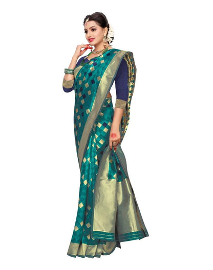 Turquoise Coloured Poly Silk Jacquard Partywear saree | Sudathi