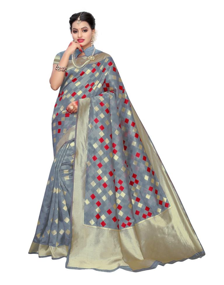 Grey Coloured Poly Silk Jacquard Partywear saree | Sudathi