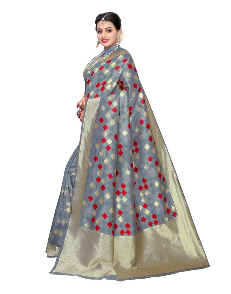 Grey Coloured Poly Silk Jacquard Partywear saree | Sudathi