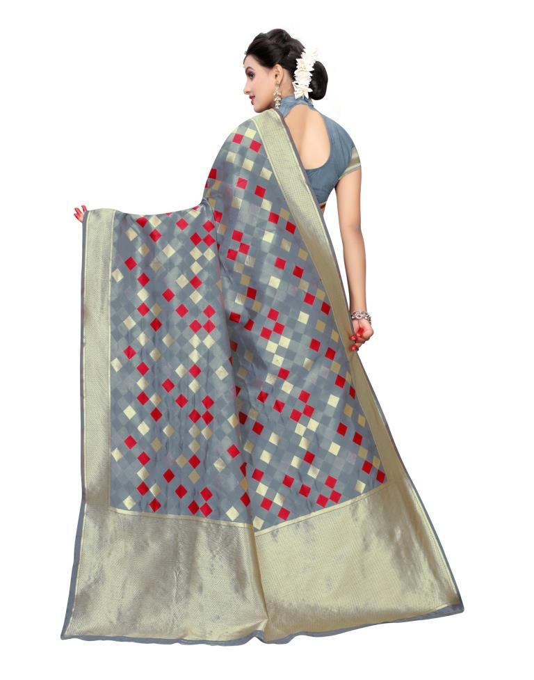 Grey Coloured Poly Silk Jacquard Partywear saree | Sudathi