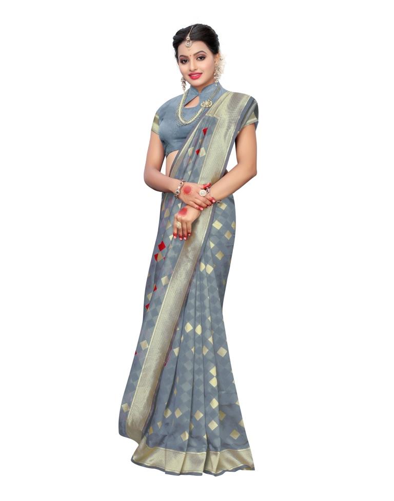 Grey Coloured Poly Silk Jacquard Partywear saree | Sudathi