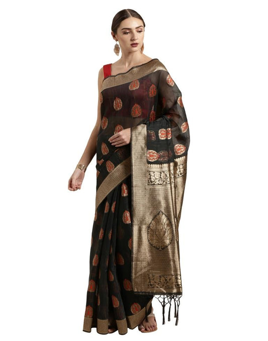 Black Coloured Cotton Silk Jacquard Partywear saree | Leemboodi