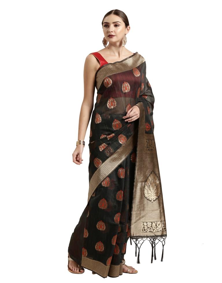 Black Coloured Cotton Silk Jacquard Partywear saree | Leemboodi