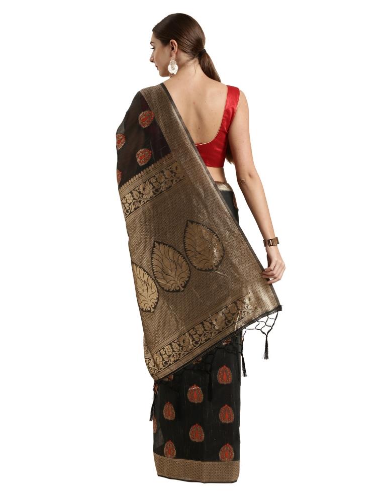 Black Coloured Cotton Silk Jacquard Partywear saree | Leemboodi