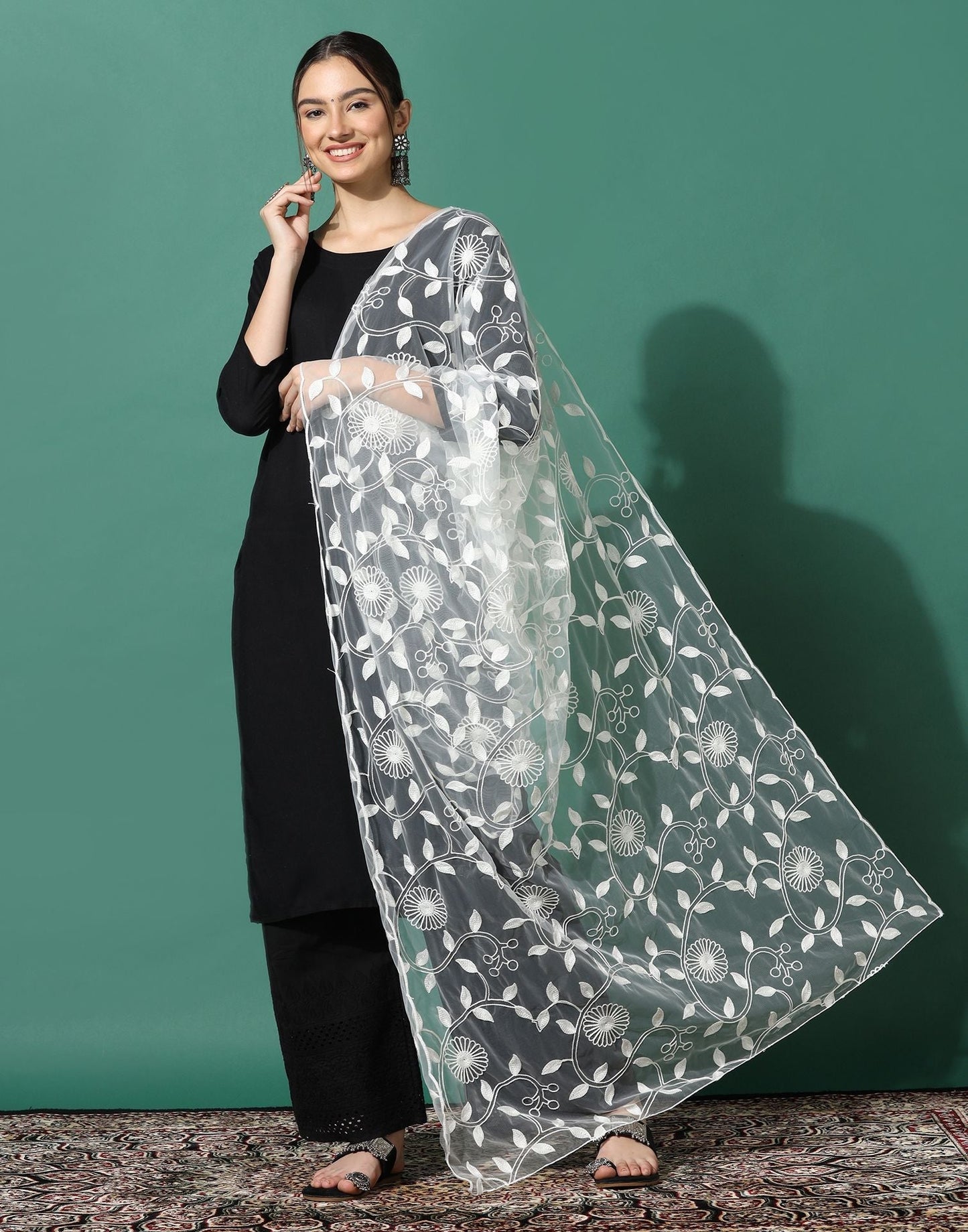 Off White Net Dupatta | Leemboodi